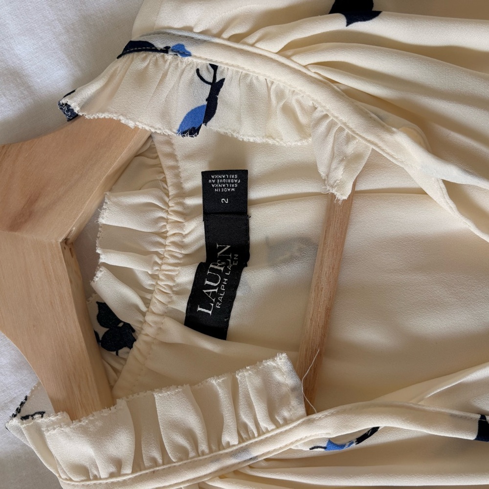 Ralph Lauren Cream Midi Dress with Blue and Black Floral Print - Picture 3 of 7